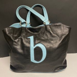 J TIRAS Black Leather Tote Handbag Large Purse